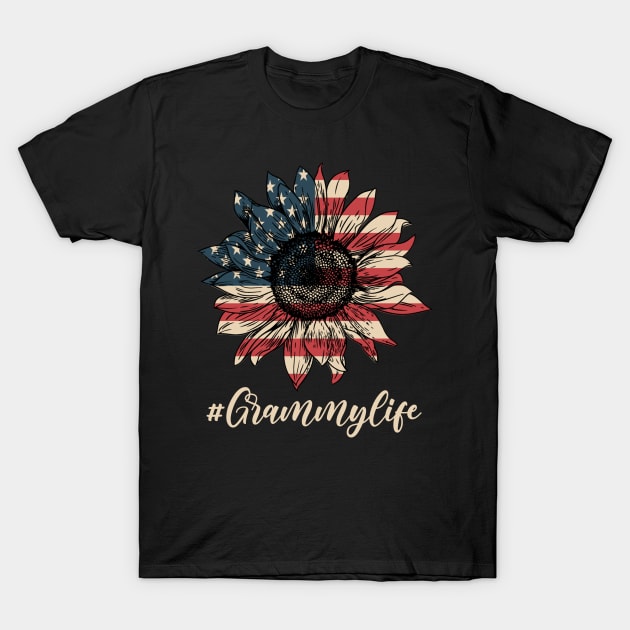 Grammy Life 4th Of July Sunflower American Flag T-Shirt by Maica